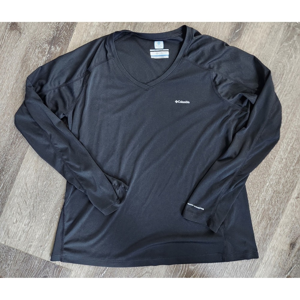 Columbia Omni-Freeze Zero Long Sleeve Shirt Womens XL Black V-Neck Active Top